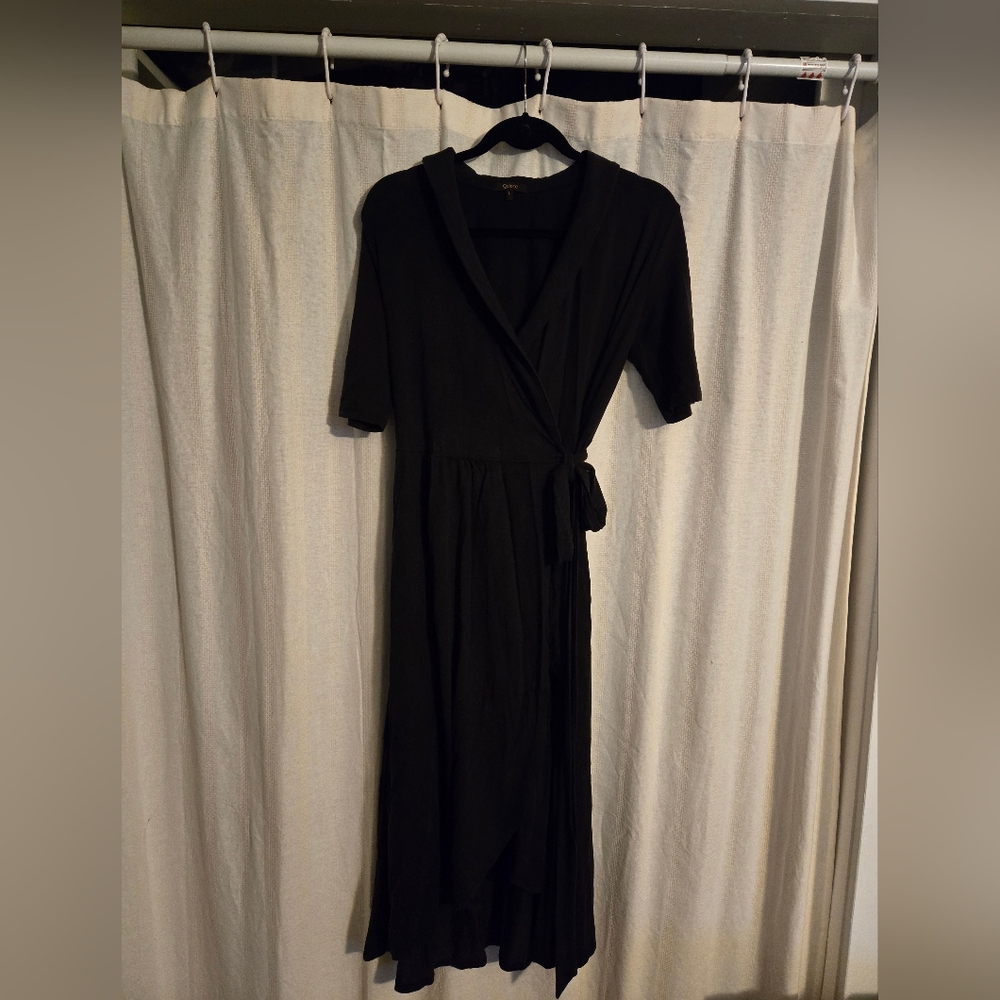 Quince Midi Wrap Dress, L, Black